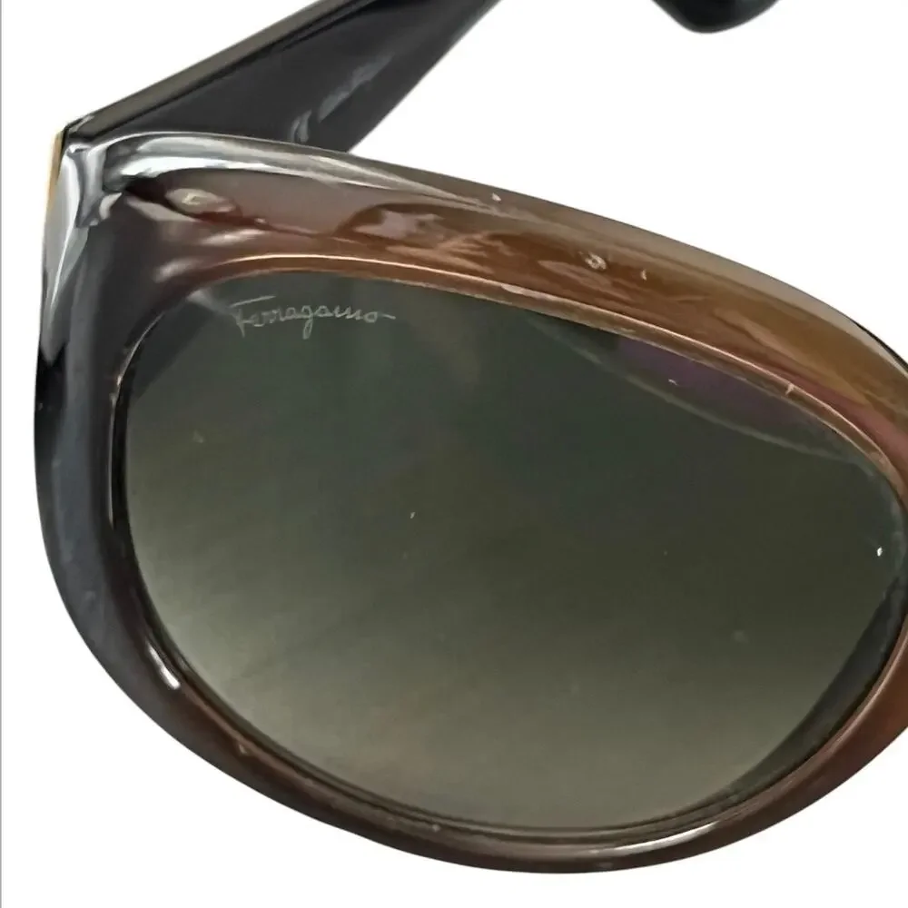 Salvatore Ferragamo brown oversized oval sunglasses tortoise shell frame Y2K